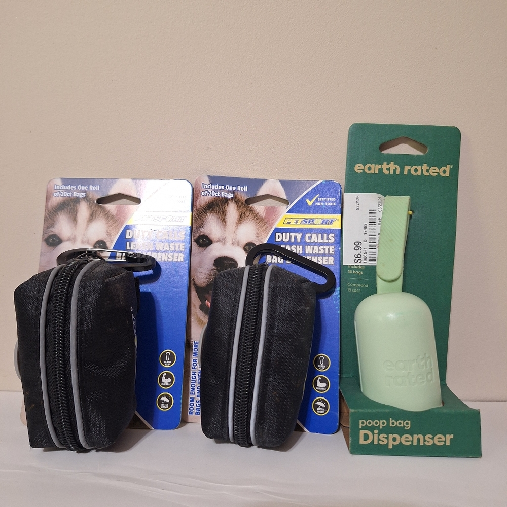 NEW 3-Pack Dog Poop Waste Bag Dispenser Bundle Earth PetSport Leash Essential